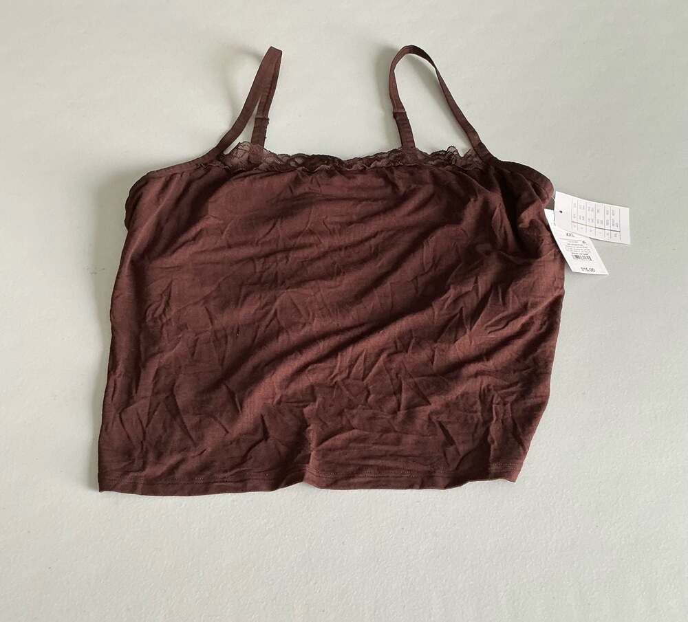 Auden Women's Dark Brown Lace Trim Cami Tank Top XXL